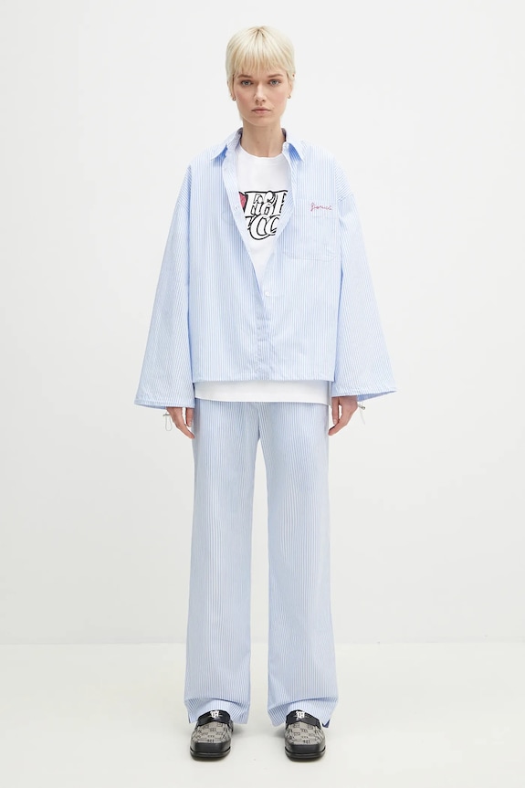 Fiorucci pamut ing Striped Embroidered Drawstring Shirt W02SPTLO170CO01BL02