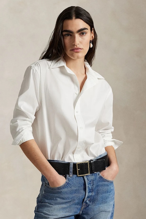 Polo Ralph Lauren cămașă din bumbac Long Sleeve Light Shirt lung alb 211968219