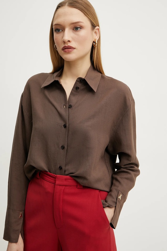 Πουκάμισο με μείγμα από λινό Patrizia Pepe καφέ 2C1602.A052