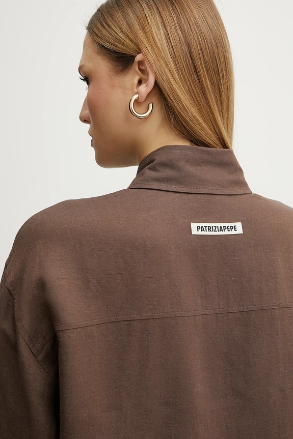 Πουκάμισο με μείγμα από λινό Patrizia Pepe 2C1602.A052 καφέ