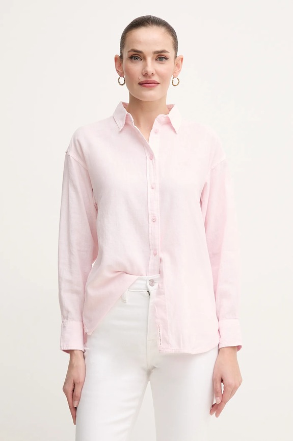 Lněná košile Pepe Jeans CHIPPER len růžová PL304993