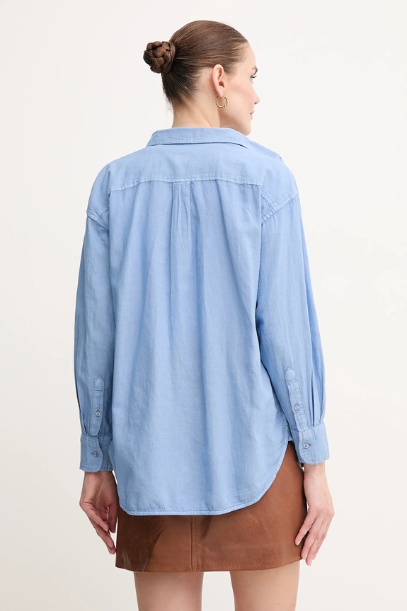 Odzież Pepe Jeans koszula lniana CHIPPER PL304993 niebieski
