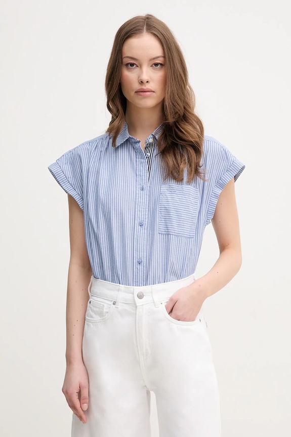 Pepe Jeans camicia in cotone DIXIT corta blu PL305043