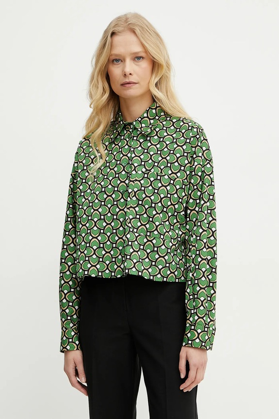 Хлопковая рубашка Weekend Max Mara узор зелёный 2515111112600