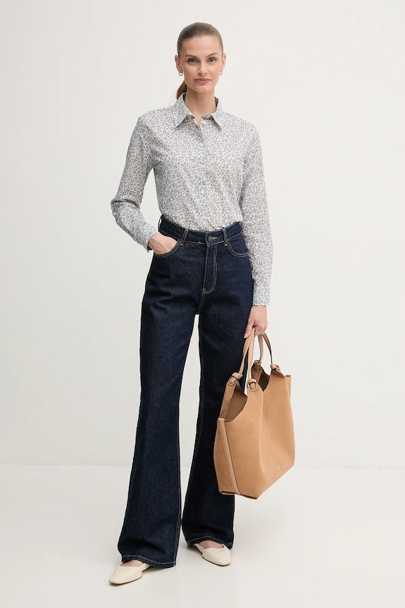 United Colors of Benetton cămașă de femei din bumbac 5Q6SDQ0AY albastru SS26