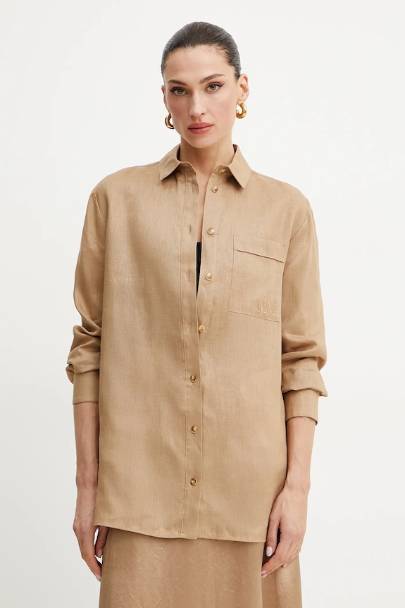 Lněná košile MM by Max Mara len béžová 2516111018600