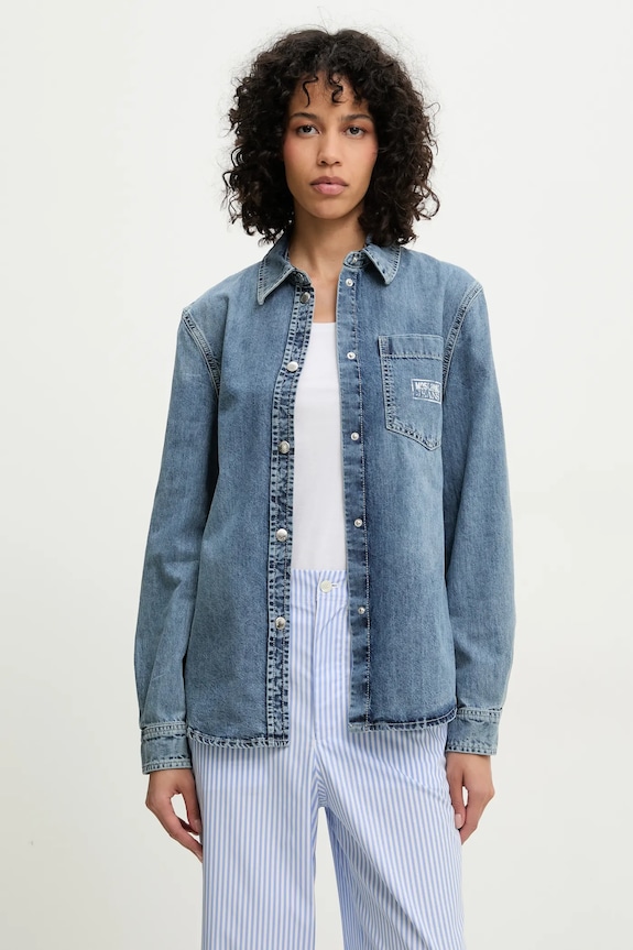Bavlněná košile Moschino Jeans dlouhý modrá 0204.3721