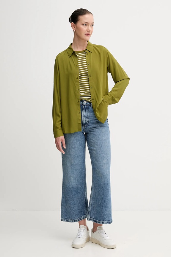 United Colors of Benetton košeľa dámska z viskózy 5WPWDQ0B0 zelená SS26