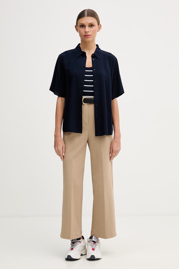 United Colors of Benetton košeľa dámska z viskózy 5WPWDQ0B1 tmavomodrá SS26