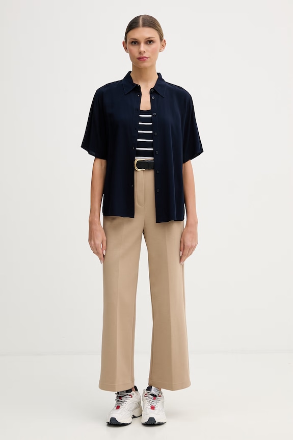 United Colors of Benetton košeľa dámska z viskózy 5WPWDQ0B1 tmavomodrá SS26