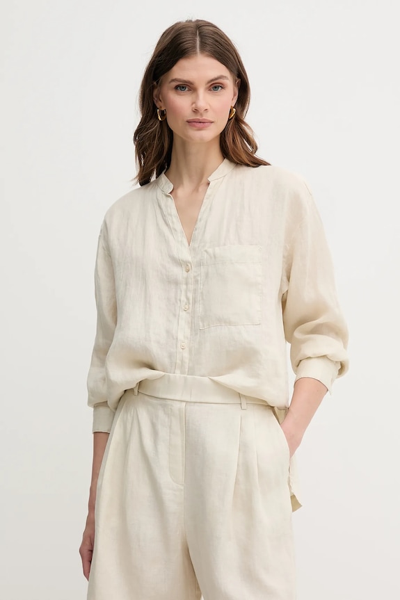 Lanena srajca United Colors of Benetton Dolg bež 5BMLDQ0BA