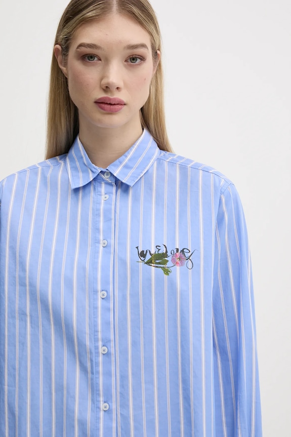 Bavlnená košeľa Desigual DONT DO IT modrá 25SWCW16