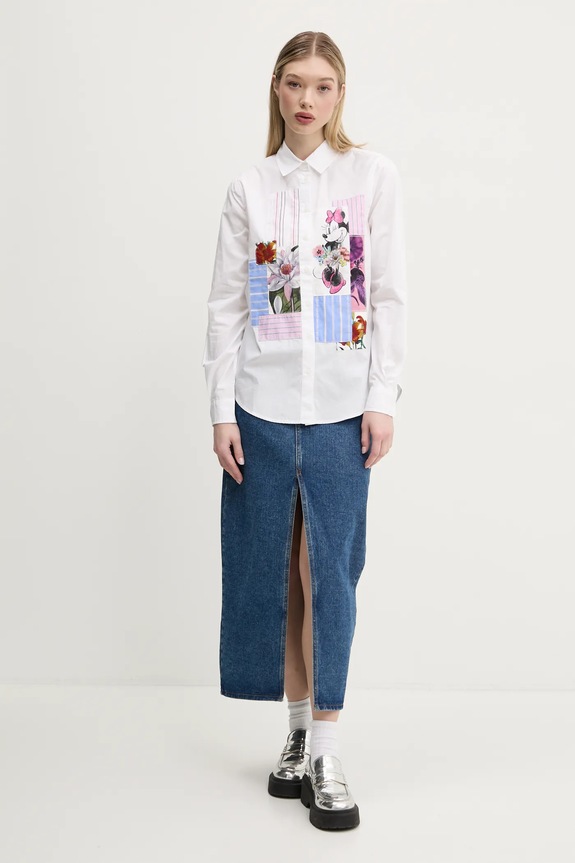 Desigual camicia in cotone FLOWERS MINNIE 25SWCW24 bianco SS25