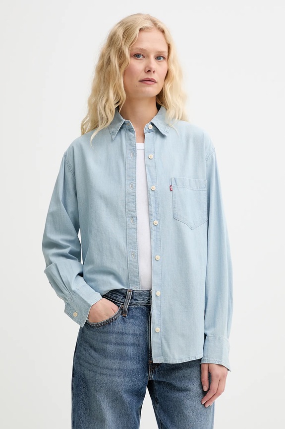 Levi's cămașă din bumbac HARLIE NEW BF SHIRT lung albastru 001HM