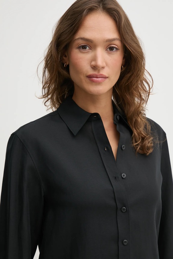 Košeľa s prímesou ľanu Calvin Klein čierna K20K208321