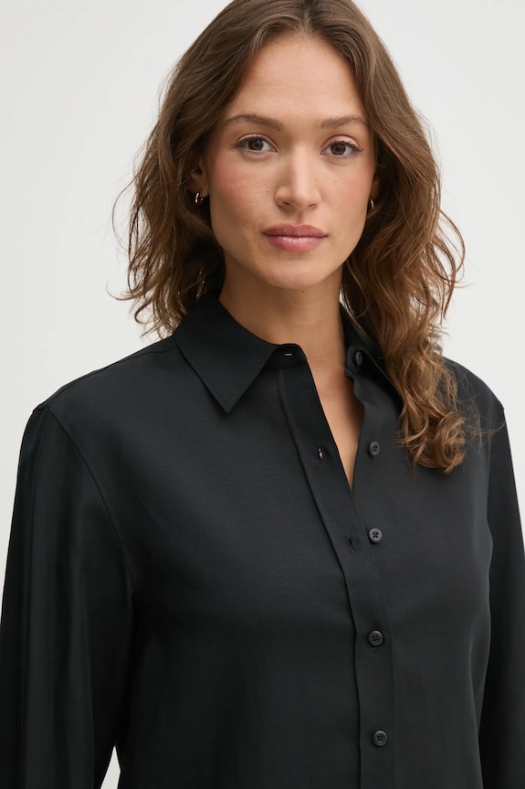 Košeľa s prímesou ľanu Calvin Klein čierna K20K208321