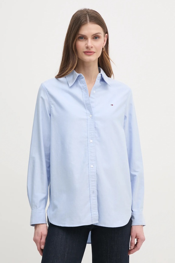 Bavlnená košeľa Tommy Hilfiger jednofarebný modrá WW0WW46111