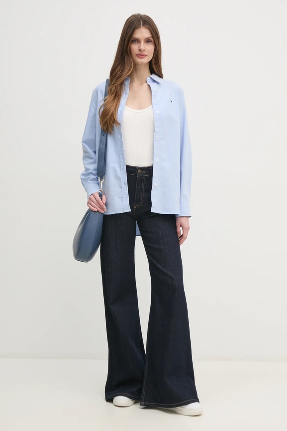 Bavlnená košeľa Tommy Hilfiger WW0WW46111 modrá SS26