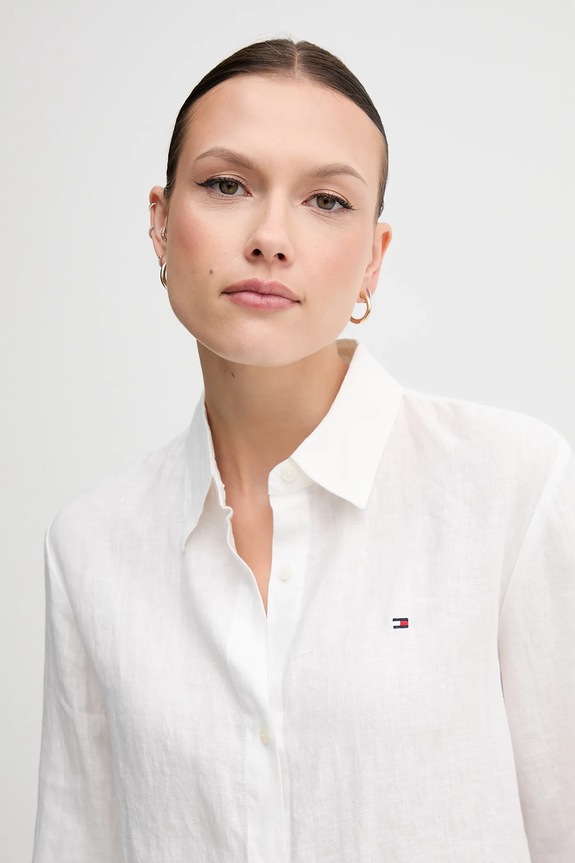 Tommy Hilfiger košeľa dámska ľanová biela WW0WW44679
