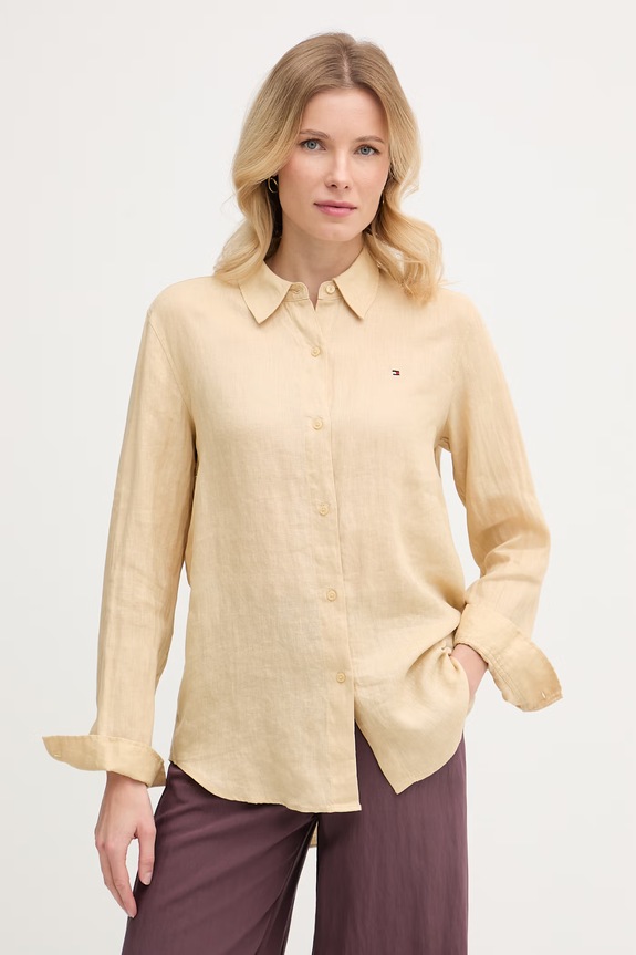 Tommy Hilfiger koszula damska lniana beżowy WW0WW44679