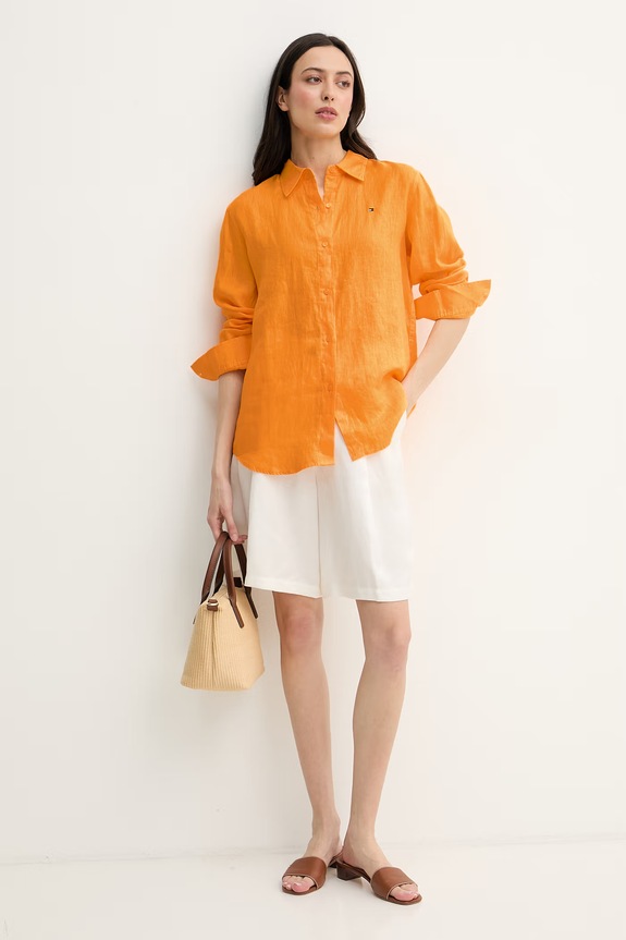 Tommy Hilfiger cămașă de femei de in WW0WW44679 portocaliu SS26