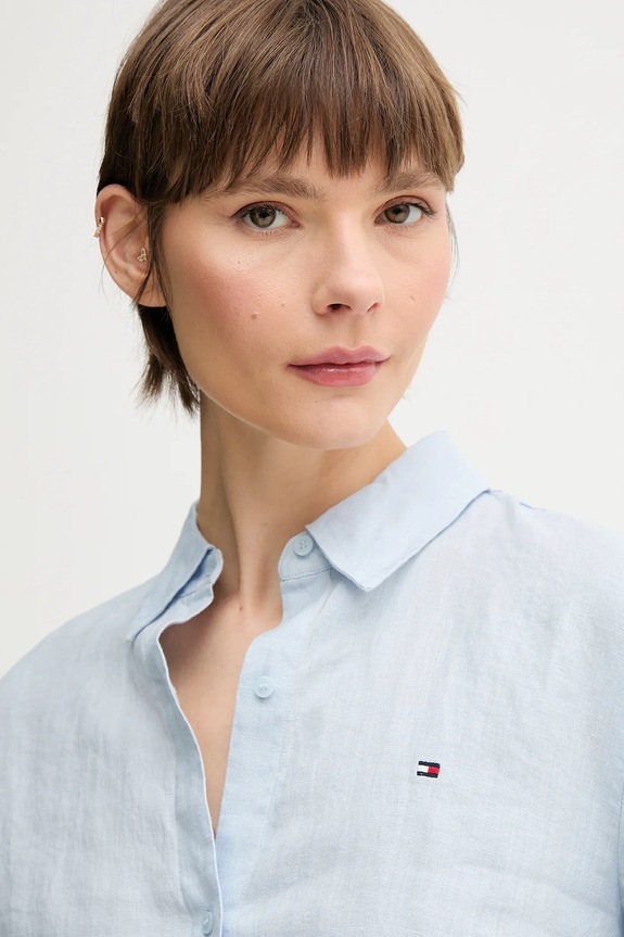 Tommy Hilfiger koszula damska lniana niebieski WW0WW44679