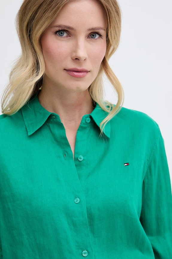 Tommy Hilfiger Cămașă de femei de in verde WW0WW44679