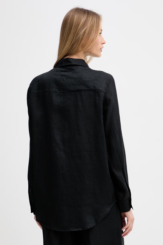 Îmbrăcăminte Tommy Hilfiger cămașă de femei din in WW0WW44679 negru