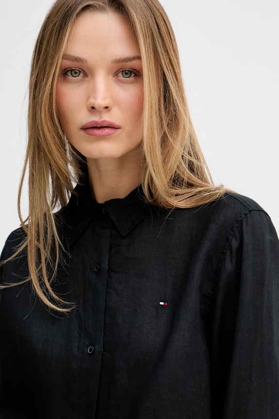Tommy Hilfiger cămașă de femei din in negru WW0WW44679