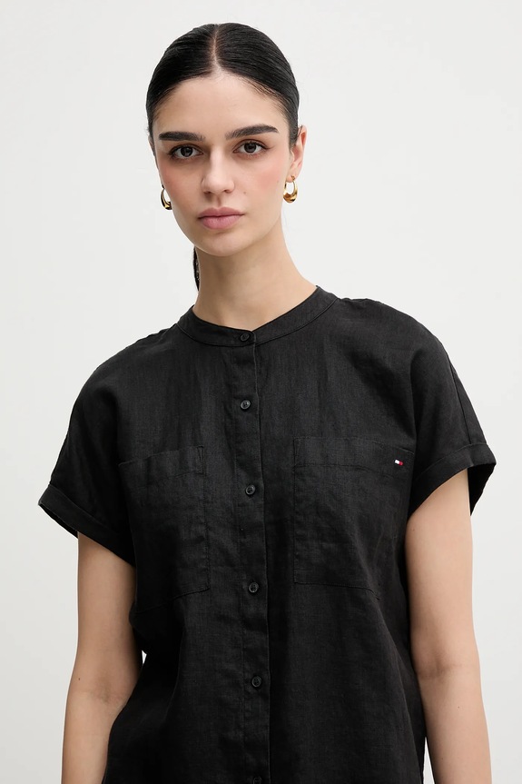 Lanena srajca Tommy Hilfiger črna WW0WW44715