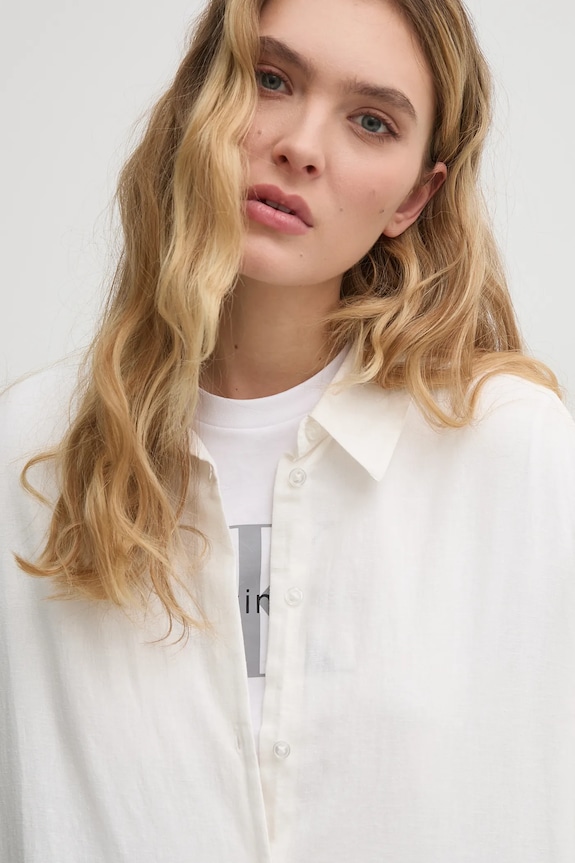 Dkny koszula lniana beżowy DJ5W2111