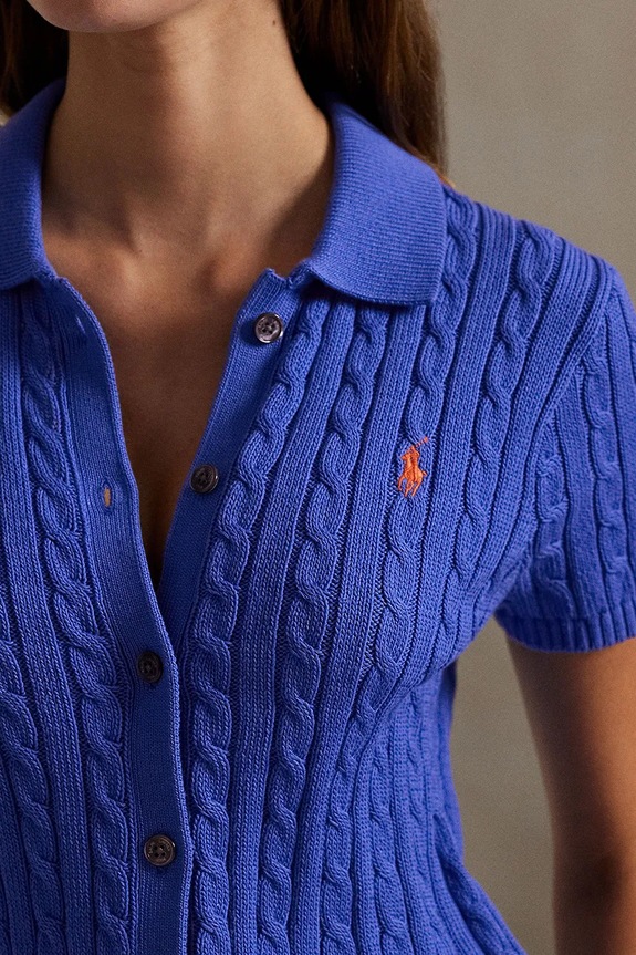 Polo Ralph Lauren pulover cu mânecă scurtă damski din bumbac albastru 211963486