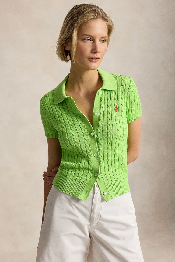 Polo Ralph Lauren Pulover cu mânecă scurtă de femei din bumbac verde 211963486