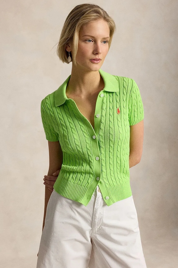 Polo Ralph Lauren Pulover cu mânecă scurtă de femei din bumbac verde 211963486