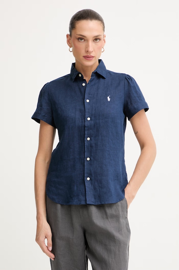 Polo Ralph Lauren srajca ženska lanena mornarsko modra 211973366