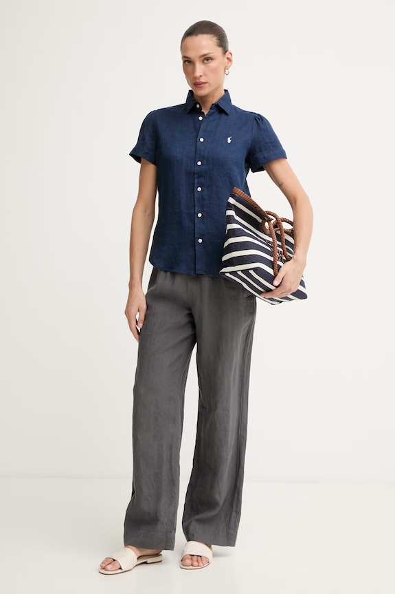 Polo Ralph Lauren srajca ženska lanena 211973366 mornarsko modra SS26