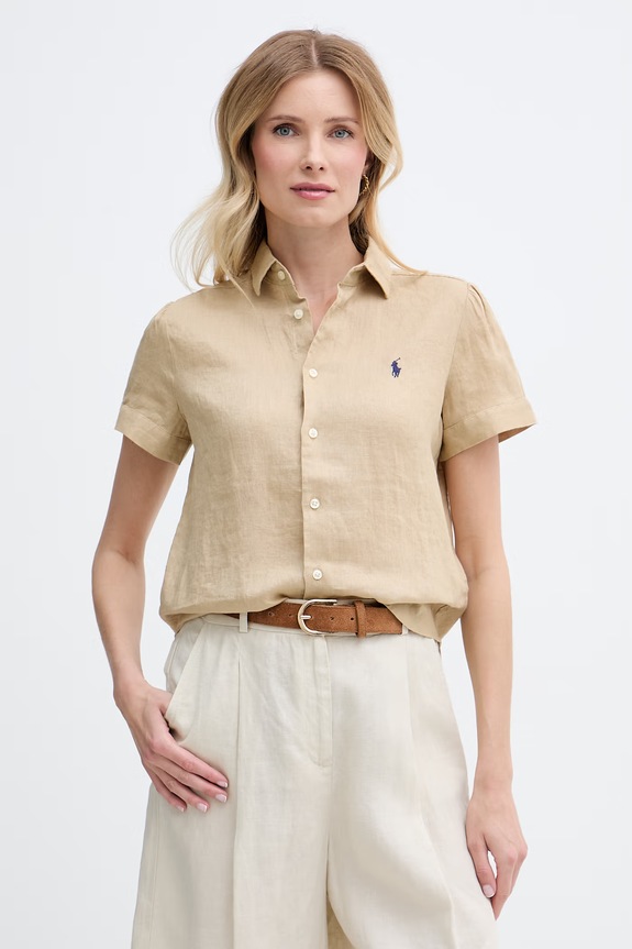 Polo Ralph Lauren πουκάμισο γυναικείο λινό μπεζ 211973366