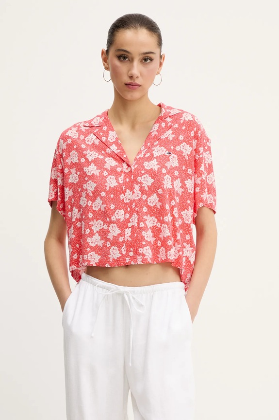 Košulja Tommy Jeans sitni uzorak narančasta DW0DW20285