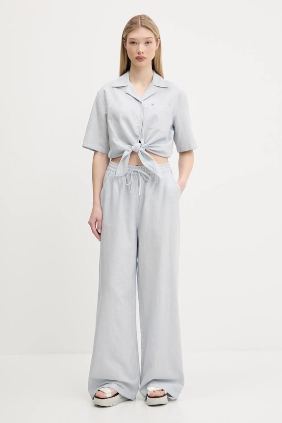 Tommy Jeans cămașă din amestec de in DW0DW20286 albastru SS25