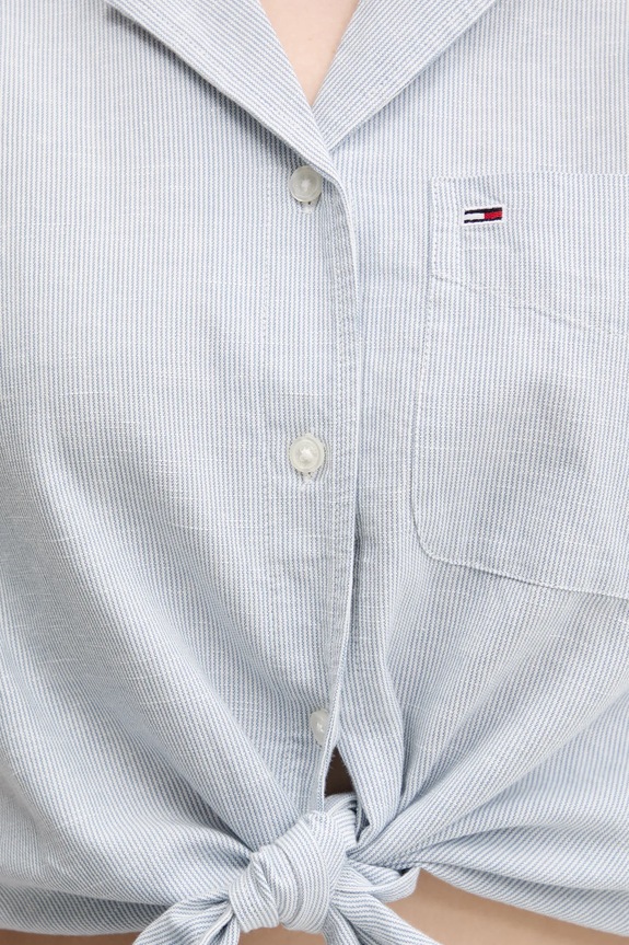 Tommy Jeans cămașă din amestec de in DW0DW20286 albastru