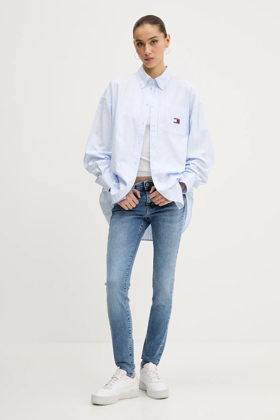 Βαμβακερό πουκάμισο Tommy Jeans DW0DW20289 μπλε SS25