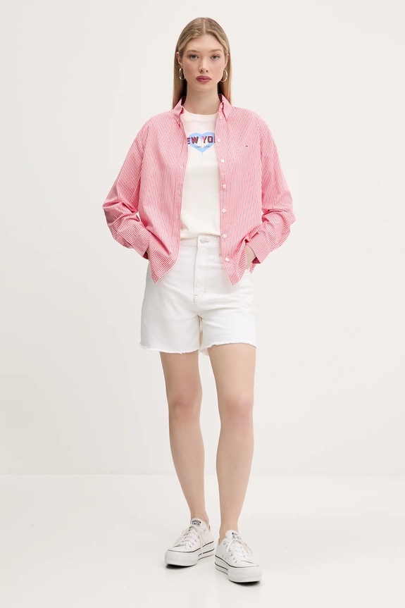Tommy Jeans pamut ing DW0DW20290 rózsaszín SS25