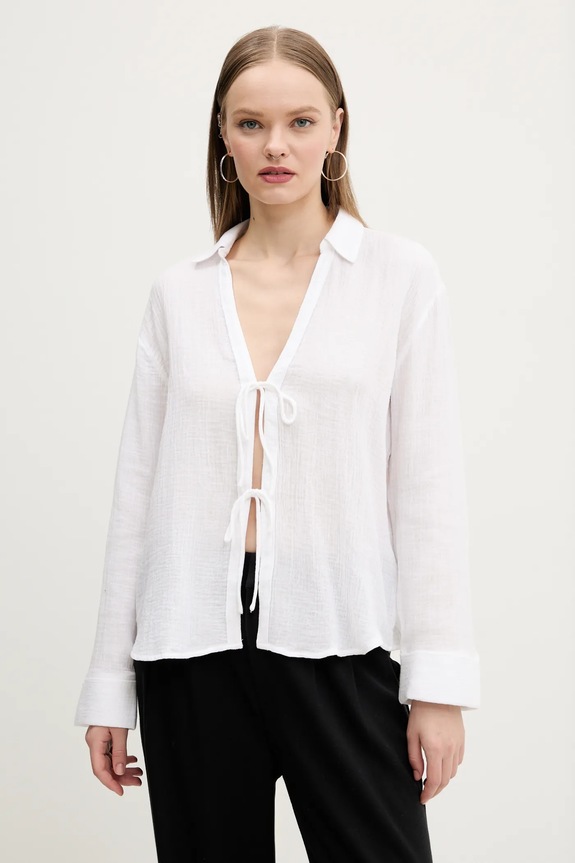 Βαμβακερή μπλούζα Abercrombie & Fitch μακρύ λευκό KI140.5000.100