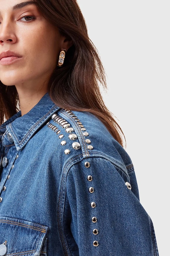 AllSaints camasa din bumbac denim ALBA W051PC albastru SS25