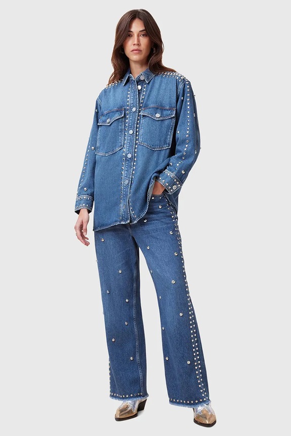 AllSaints camasa din bumbac denim ALBA W051PC albastru