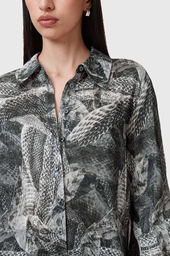 Košeľa s prímesou hodvábu AllSaints LEYLA W042PC sivá SS25