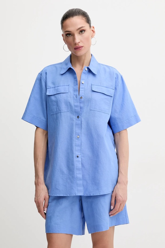 Πουκάμισο από λινό Karl Lagerfeld casual μωβ A2W11012