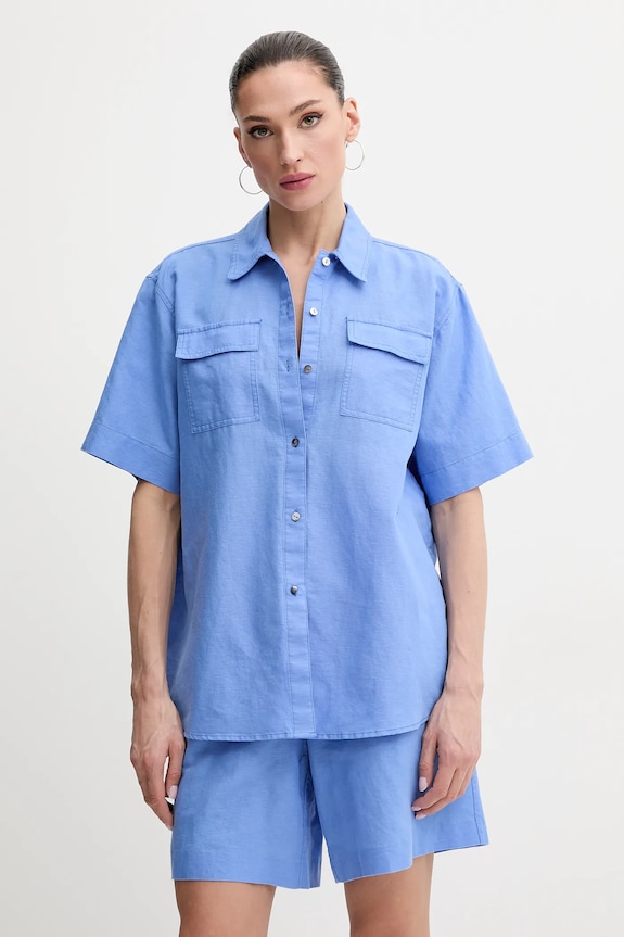 Πουκάμισο από λινό Karl Lagerfeld casual μωβ A2W11012