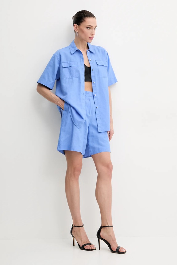 Πουκάμισο από λινό Karl Lagerfeld A2W11012 μωβ SS25
