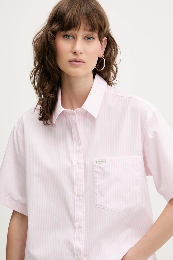 Βαμβακερό πουκάμισο Guess Jeans ροζ W5GH98.WH7Q1